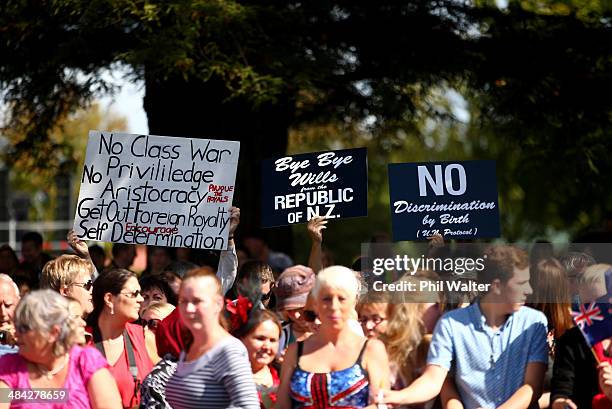 Group of Republicans protest outside the Cambridge Town Hall before the arrival of the Duke and Duchess of Cambridge on April 12, 2014 in Cambridge,...