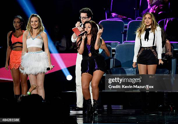 Singers Leigh-Anne Pinnock, Perrie Edwards, Jesy Nelson and Jade Thirlwall of Little Mix perform onstage during the Teen Choice Awards 2015 at the...