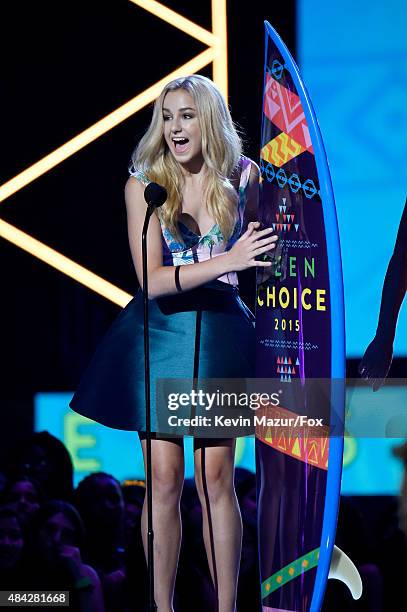 Dancer/TV personality Chloe Lukasiak accepts the Choice Dancer Award onstage during the Teen Choice Awards 2015 at the USC Galen Center on August 16,...