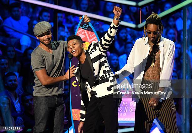 Actor/singers Jussie Smollett and Bryshere "Yazz" Gray accept the Choice TV: Breakout Show for 'Empire' from rapper Wiz Khalifa onstage during the...