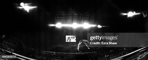 Madison Desch of the United States competes on the balance beam during the women's artistic gymnastics team final and qualifications on Day 2 of the...