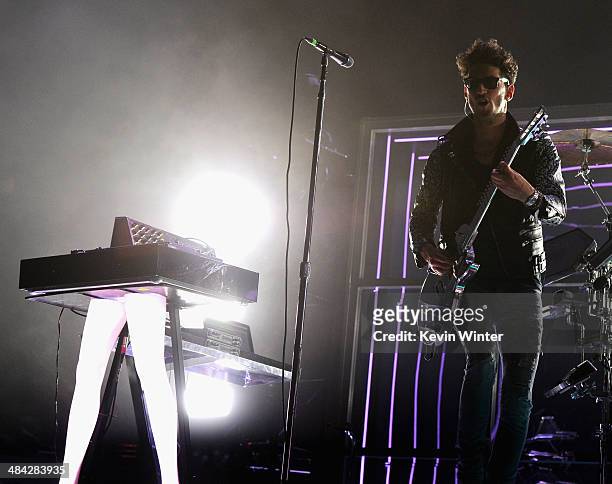 Musician Dave 1 of Chromeo performs onstage during day 1 of the 2014 Coachella Valley Music & Arts Festival at the Empire Polo Club on April 11, 2014...