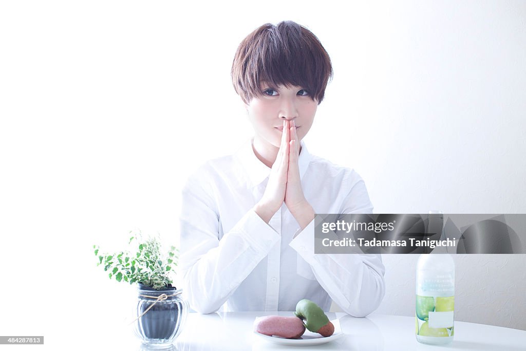 Woman showing appreciation in Japanese style