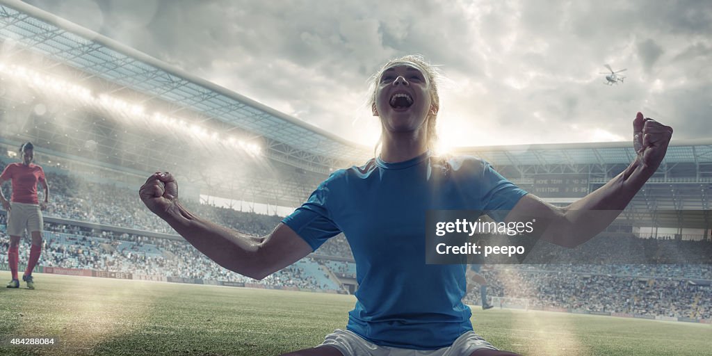 Womens Soccer Player Celebrating After Scoring