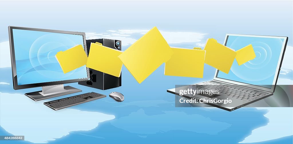 Files Transfer In Computer Screen Computer Laptop File Transfer High-Res Vector Graphic - Getty Images