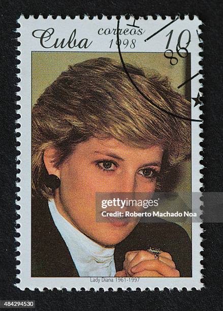 Cuba A stamp printed in Cuba shows Lady Diana, Princess of Wales, circa 1998.