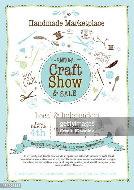 light blue craft show and sale poster design template - exhibition event posters stock illustrations