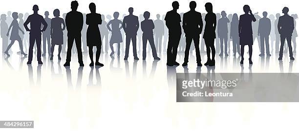 highly detailed crowd (44 complete, detailed people) - group of people silhouette stock illustrations