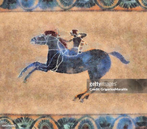ilustrações de stock, clip art, desenhos animados e ícones de grega antiga horseman-pastel na área de desenho - mitologia grega