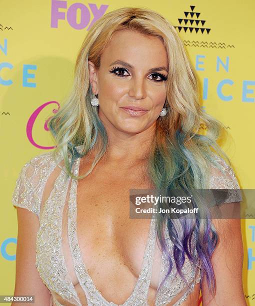 Singer Britney Spears poses in the press room at the Teen Choice Awards 2015 at Galen Center on August 16, 2015 in Los Angeles, California.