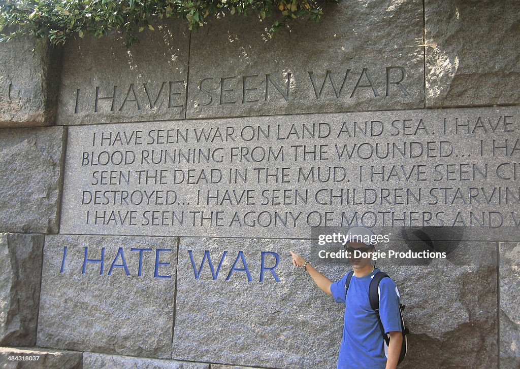 Young man at the war memorial