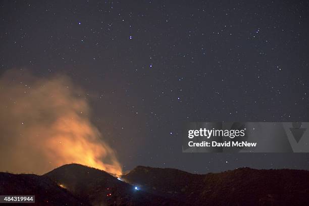 The Big Dipper constellation is seen over part of the Warm Fire on August 16, 2015 in the Angeles National Forest north of Castaic, California. The...