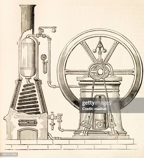 steam engine , a 19 century technical illustration - train track studio stock illustrations
