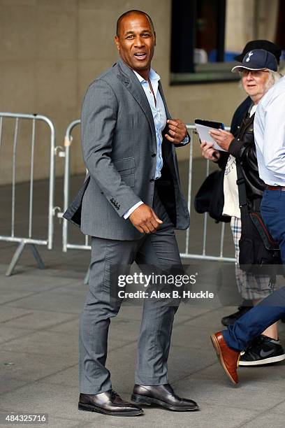 Les Ferdinand seen leaving the BBC Radio 1 Studios on August 17, 2015 in London, England.