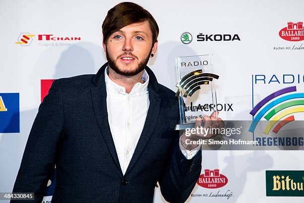 James Arthur poses with his award prior to the Radio Regenbogen Award 2014 on April 11, 2014 in Rust, Germany.