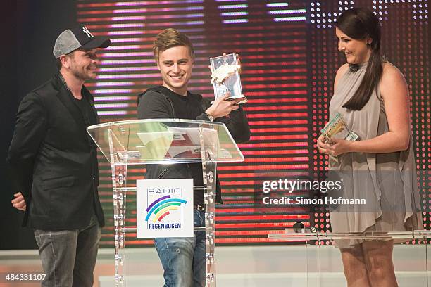 Arnold Pol and Cedric Steinmyller of the band Klingande attend the Radio Regenbogen Award 2014 on April 11, 2014 in Rust, Germany.