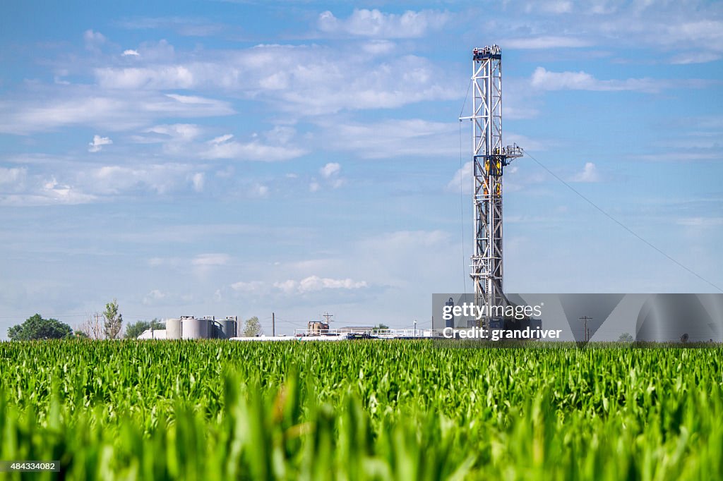 Corn Field Drilling Fracking Rig