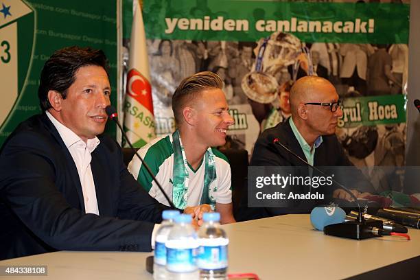 Hungarian player Balazs Dzsudzsak holds a press conference after signing with Bursaspor for 4 years in Bursa, Turkey, on August 17, 2015.