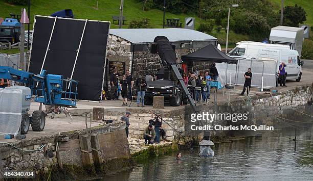 Maisie Williams, who plays Ayra Stark on Game of Thrones, is filmed during a water scene for the new series on August 17, 2015 in Carnlough, Northern...