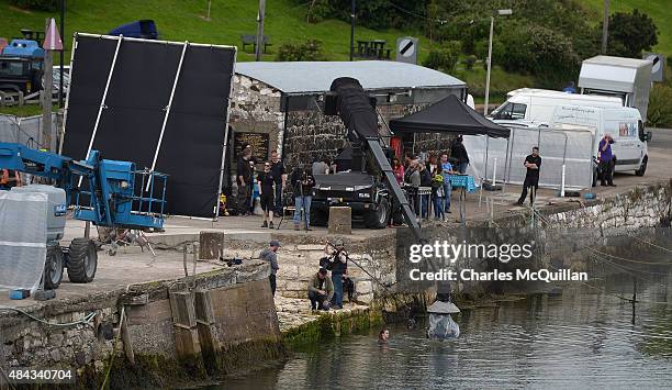 Maisie Williams, who plays Ayra Stark on Game of Thrones, is filmed during a water scene for the new series on August 17, 2015 in Carnlough, Northern...