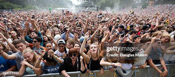 Fans go wild during the Outside Lands Music Festival 2015 at Golden Gate Park on August 7, 2015 in San Francisco, California.