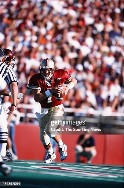 Tim Hasselbeck of the Boston College Eagles runs with the ball against the Virginia Tech Hokies on September 30, 2000.