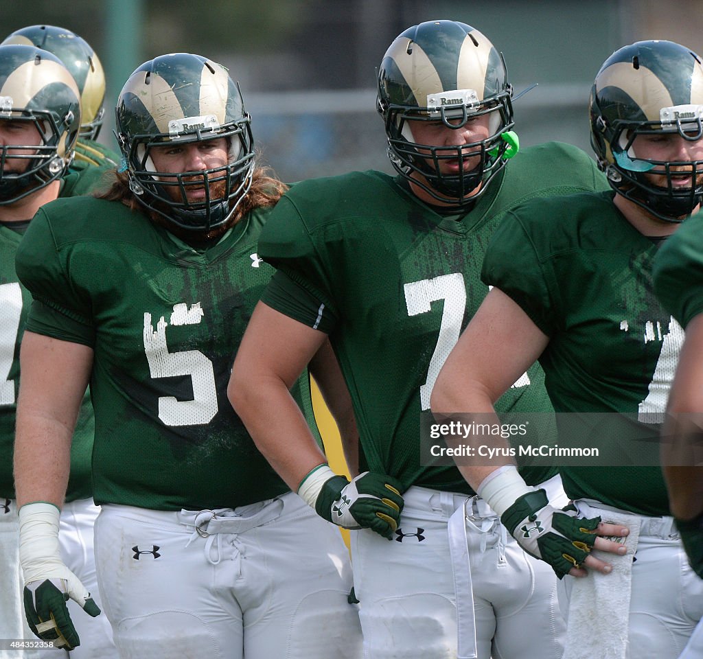 The Colorado State University football team held a morning practice at the campus in Fort Collins.