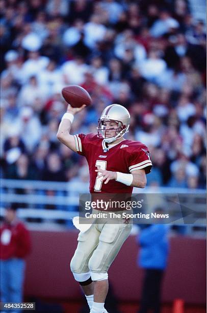 Tim Hasselbeck of the Boston College Eagles throws a pass against the Virginia Tech Hokies on September 30, 2000.