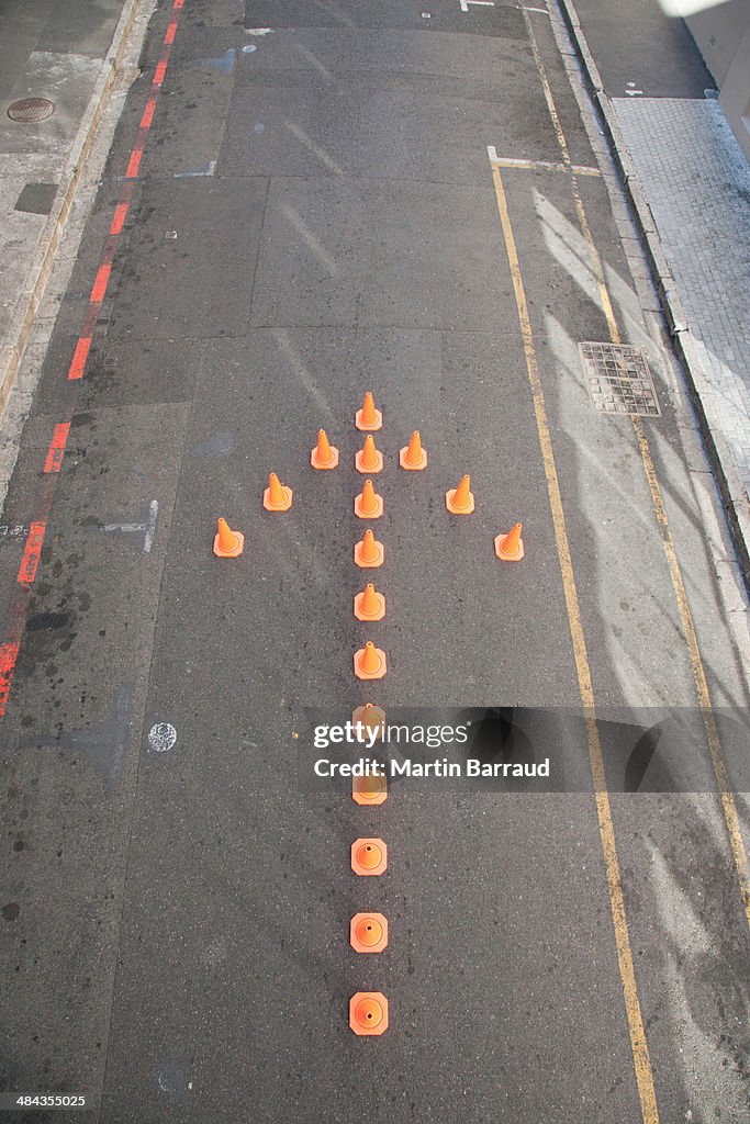 Traffic cones in arrow-shape