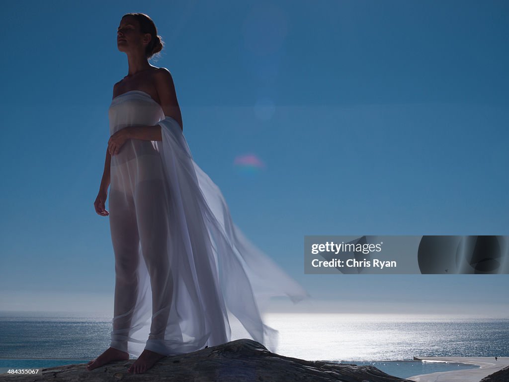 Mulher com uma folha transparente