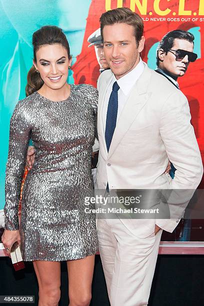 Actors Elizabeth Chambers and Armie Hammer attend "The Man From U.N.C.L.E." New York premiere at Ziegfeld Theater on August 10, 2015 in New York City.