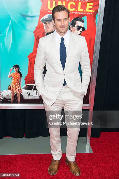 Actor Armie Hammer attends "The Man From U.N.C.L.E." New York premiere at Ziegfeld Theater on August 10, 2015 in New York City.