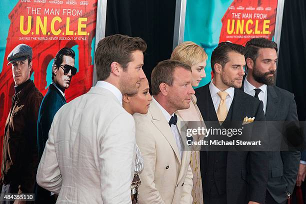 Armie Hammer, Alicia Vikander, Guy Ritchie, Elizabeth Debicki, Henry Cavill and Luca Calvani attend "The Man From U.N.C.L.E." New York premiere at...