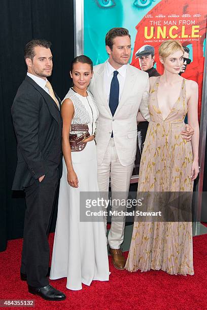 Actors Henry Cavill, Alicia Vikander, Armie Hammer and Elizabeth Debicki attend "The Man From U.N.C.L.E." New York premiere at Ziegfeld Theater on...