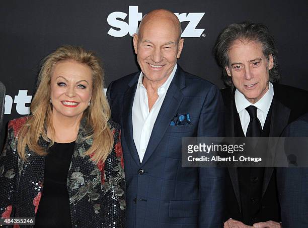 Actors Jaci Weaver, Richard Lewis and Patrick Stewart arrive for the Premiere Of STARZ "Blunt Talk" held at DGA Theater on August 10, 2015 in Los...