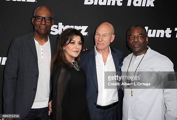 Actors Michael Dorn, Marina Sirtis, Patrick Stewart and LeVar Burton arrive for the Premiere Of STARZ "Blunt Talk" held at DGA Theater on August 10,...