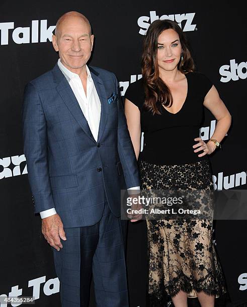 Actor Patrick Stewart and wife/singer Sunny Ozell arrive for the Premiere Of STARZ "Blunt Talk" held at DGA Theater on August 10, 2015 in Los...