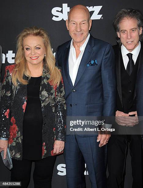 Actors Jacki Weaver, Patrick Stewart and Richard Lewis arrive for the Premiere Of STARZ "Blunt Talk" held at DGA Theater on August 10, 2015 in Los...