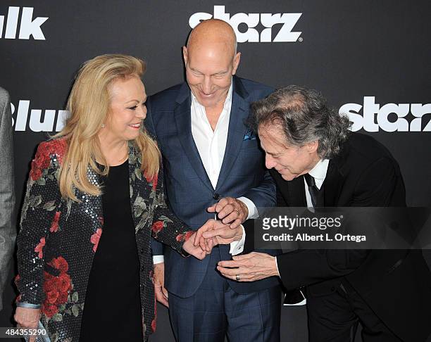 Actors Jacki Weaver, Patrick Stewart and Richard Lewis arrive for the Premiere Of STARZ "Blunt Talk" held at DGA Theater on August 10, 2015 in Los...