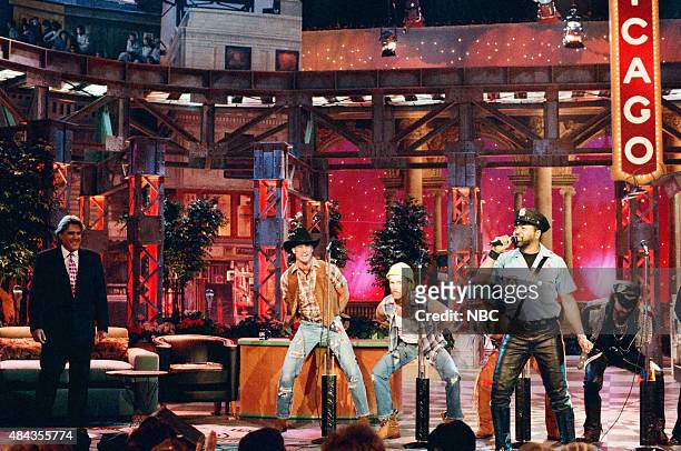 Episode 914 -- Pictured: G. Jeff Olson, David Hodo, Felipe Rose, Ray Simpson, Eric Anzalone of "The Village People" perform in Chicago on May 2, 1996...
