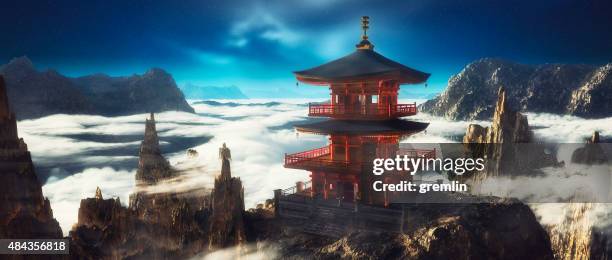 asiatischer tempel am berg top - apex legends stock-fotos und bilder