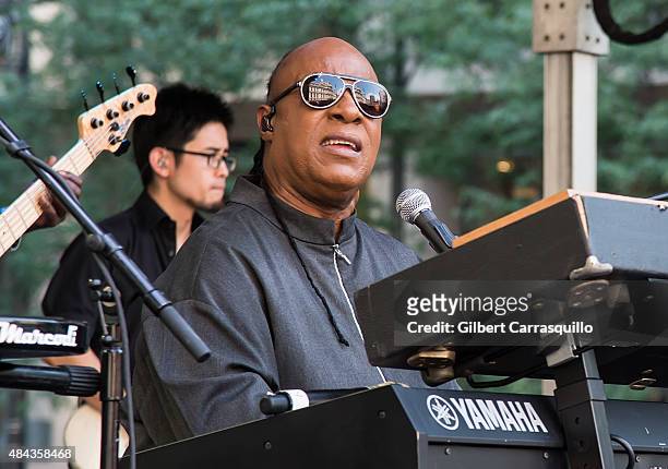 Musician Stevie Wonder performs during Wonder Moments - Songs In The Key Of Life Performance Tour at Dilworth Park on August 17, 2015 in...