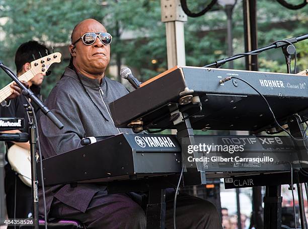 Musician Stevie Wonder performs during Wonder Moments - Songs In The Key Of Life Performance Tour at Dilworth Park on August 17, 2015 in...