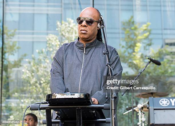 Musician Stevie Wonder performs during Wonder Moments - Songs In The Key Of Life Performance Tour at Dilworth Park on August 17, 2015 in...