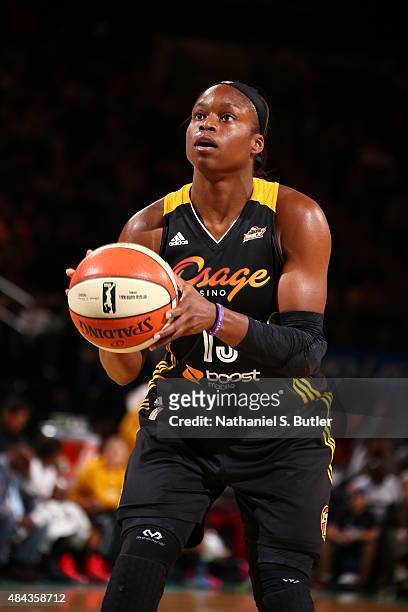 Karima Christmas of the Tulsa Shock shoots a free throw against the New York Liberty on August 15, 2015 at Madison Square Garden, New York City , New...