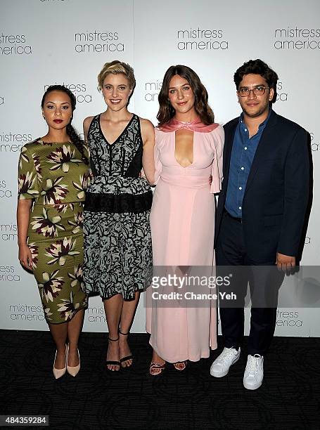 Jasmine Cephas Jones, Greta Gerwig, Lola Kirke and Matthew Shear attend "Mistress America" New York premiere at Landmark Sunshine Cinema on August...