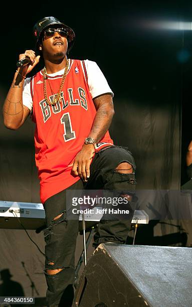 Rapper Jeremih performs at PNC Music Pavilion on August 12, 2015 in Charlotte, North Carolina.