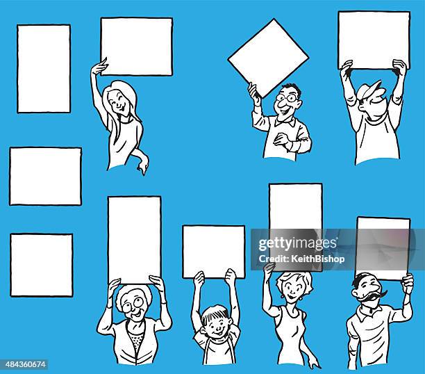 People Holding Signs Teamwork Communication Cartoon High-Res Vector ...