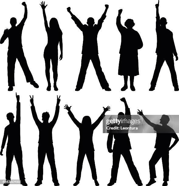 detaillierte happy people - happy dance silhouette stock-grafiken, -clipart, -cartoons und -symbole