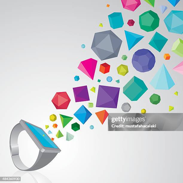 smartwatch with colourful 3d solids - exploding watch stock illustrations